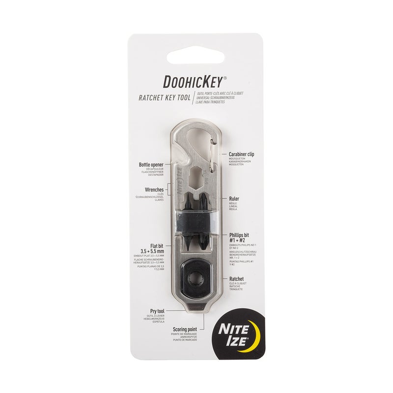 Nite Ize DoohicKey Ratchet Key Tool Keychain Multitool with Carabiner Clip Pocket Tool with Ruler Bottle Opener Wrenches Pry Tool Scoring Point Ratchet