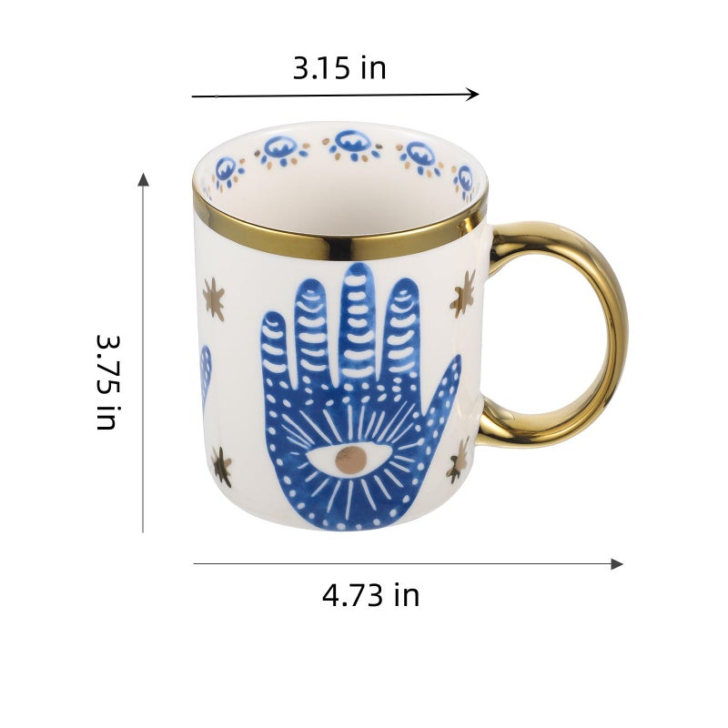 Beccalame Evil Eye Ceramics Coffee Mugs 12oz Perfect for Cappuccino Latte Tea Beer Hot and cold drinks, Coffee Cups for home and office, Dishwasher Safe (Palm) - Image 2