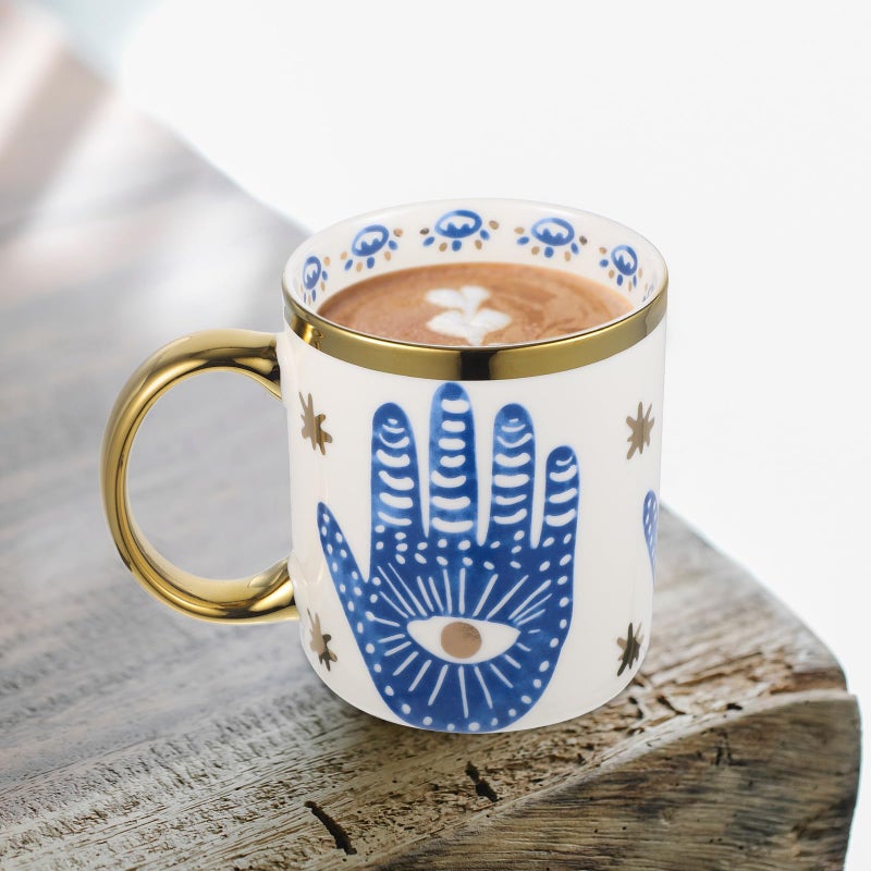 Beccalame Evil Eye Ceramics Coffee Mugs 12oz Perfect for Cappuccino Latte Tea Beer Hot and cold drinks, Coffee Cups for home and office, Dishwasher Safe (Palm) - Image 3