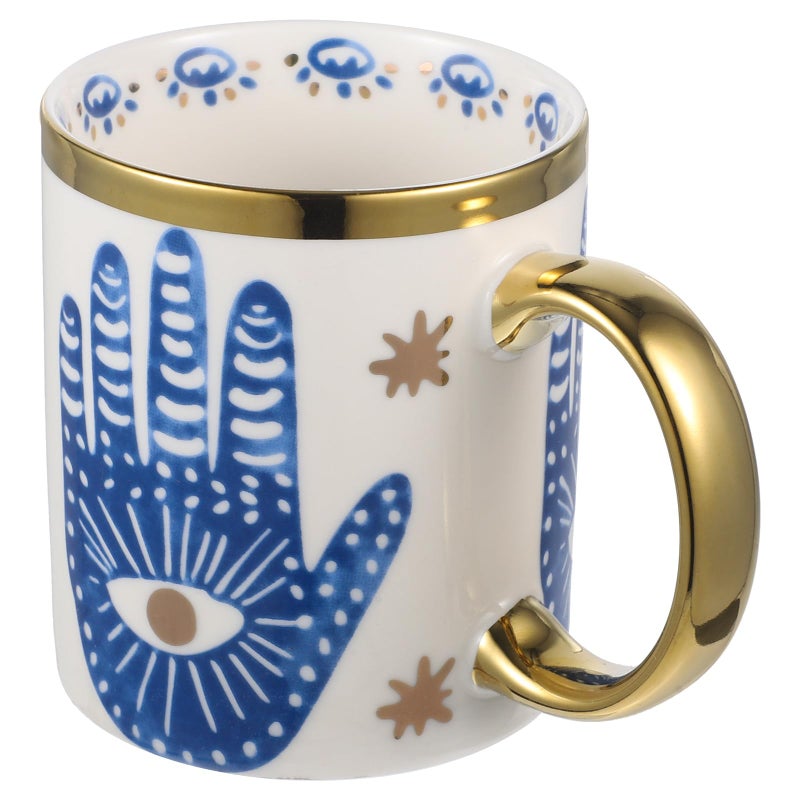 Beccalame Evil Eye Ceramics Coffee Mugs 12oz Perfect for Cappuccino Latte Tea Beer Hot and cold drinks, Coffee Cups for home and office, Dishwasher Safe (Palm) - Image 1