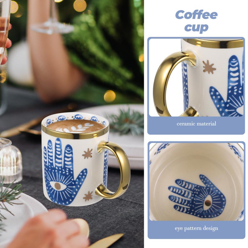 Beccalame Evil Eye Ceramics Coffee Mugs 12oz Perfect for Cappuccino Latte Tea Beer Hot and cold drinks, Coffee Cups for home and office, Dishwasher Safe (Palm) - Image 4