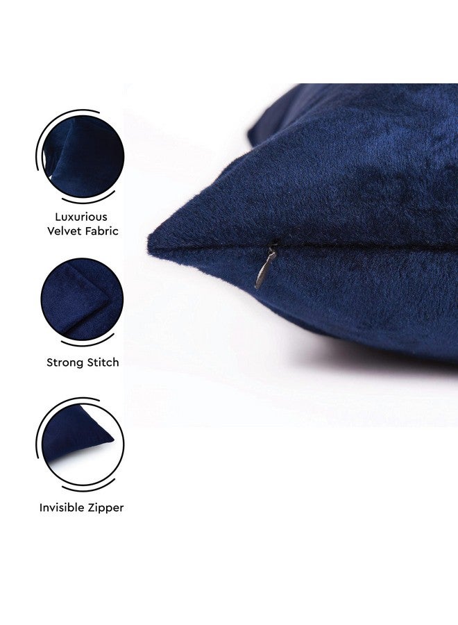 مجموعة أغطية وسائد مخملية من Encasa Homes مكونة من قطعتين - أزرق داكن - 16 × 16 بوصة (40 × 40 سم) سادة مصبوغة ناعمة وسلسة، غطاء وسادة مزخرف مربع الشكل للأريكة والأريكة والكرسي والسرير والمنزل - Image 3