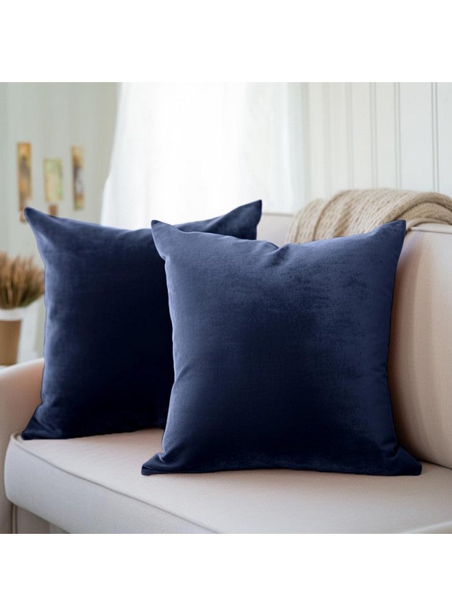 مجموعة أغطية وسائد مخملية من Encasa Homes مكونة من قطعتين - أزرق داكن - 16 × 16 بوصة (40 × 40 سم) سادة مصبوغة ناعمة وسلسة، غطاء وسادة مزخرف مربع الشكل للأريكة والأريكة والكرسي والسرير والمنزل - Image 1