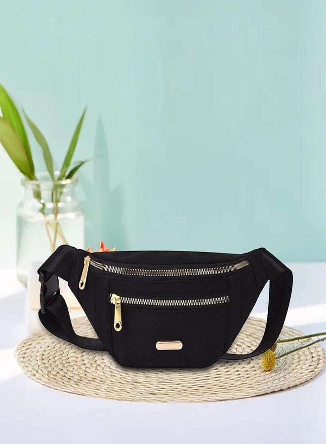 JUBLYN Women Fanny Pack Waist Pack Adjustable Strap Hands Free with 2 Zipper Pockets Bag Waist Bag for Shopping Festival Workout Cycling Sports (Black) - Image 1