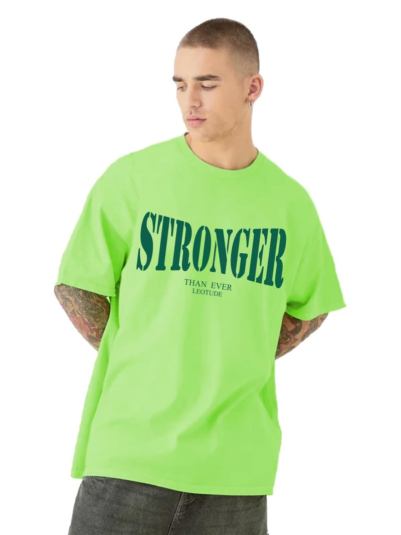 LEOTUDE Men's Oversized Cottonblend Round Neck Tshirt (FS49_NN_STRNR_P_Neon_Large) - Image 4
