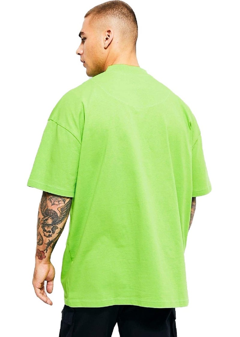 LEOTUDE Men's Oversized Cottonblend Round Neck Tshirt (FS49_NN_STRNR_P_Neon_Large) - Image 2