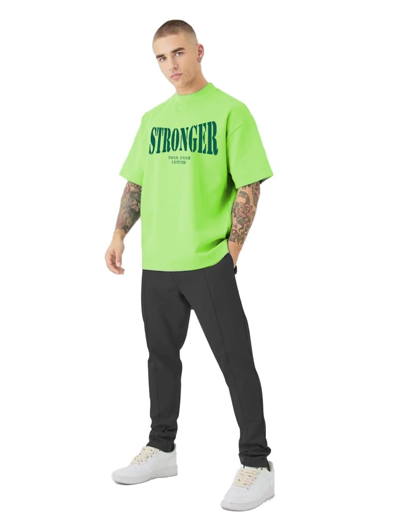 LEOTUDE Men's Oversized Cottonblend Round Neck Tshirt (FS49_NN_STRNR_P_Neon_Large) - Image 5