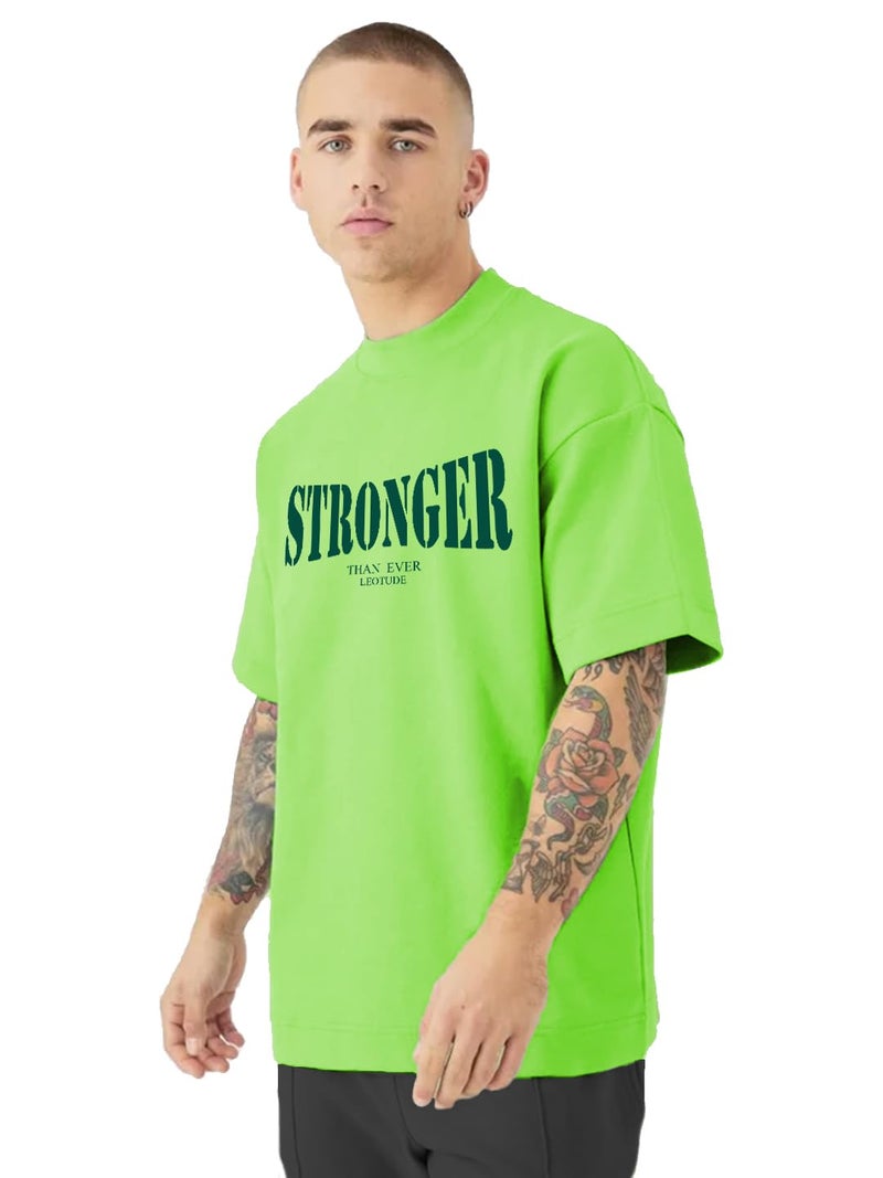 LEOTUDE Men's Oversized Cottonblend Round Neck Tshirt (FS49_NN_STRNR_P_Neon_Large) - Image 3
