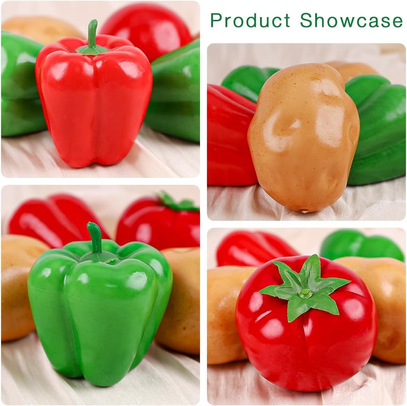 Meiwlong 6Pcs Fake Vegetables,Realistic Artificial Vegetable for Home Decoration,Fake Veggie Red Green Bell Peppers,Tomato,Potatoes for Photography Props Display - Image 5