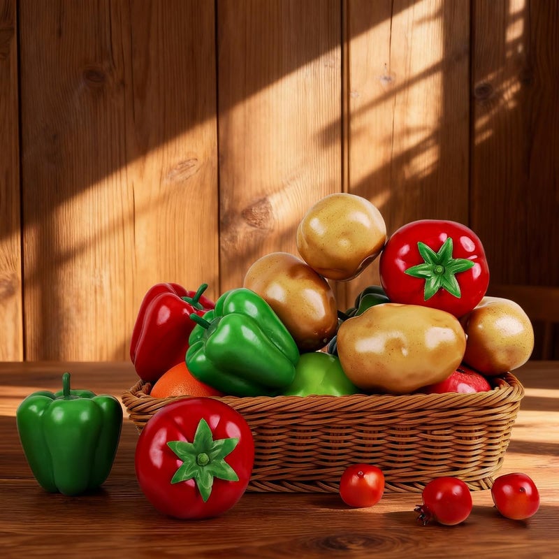 Meiwlong 6Pcs Fake Vegetables,Realistic Artificial Vegetable for Home Decoration,Fake Veggie Red Green Bell Peppers,Tomato,Potatoes for Photography Props Display - Image 3
