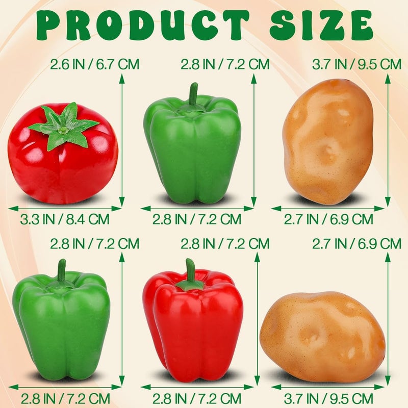 Meiwlong 6Pcs Fake Vegetables,Realistic Artificial Vegetable for Home Decoration,Fake Veggie Red Green Bell Peppers,Tomato,Potatoes for Photography Props Display - Image 2