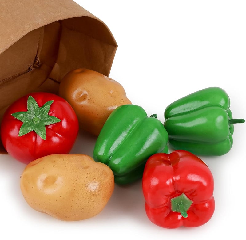 Meiwlong 6Pcs Fake Vegetables,Realistic Artificial Vegetable for Home Decoration,Fake Veggie Red Green Bell Peppers,Tomato,Potatoes for Photography Props Display - Image 1