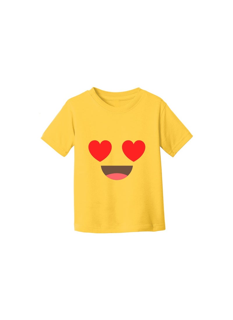 PRINTSHOP4ME - Yellow Smiley Face T-Shirt for Kids - Kids Unisex Round Neck Short Sleeve Cotton T-Shirt - Soft and Comfortable Tshirt - Perfect Emoji Outfit - Image 1
