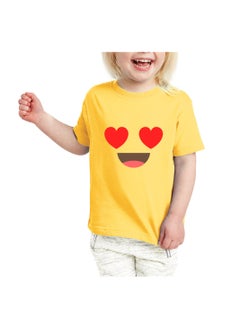 PRINTSHOP4ME Yellow Smiley Face T-Shirt for Kids - Kids Unisex Round Neck Short Sleeve Cotton T-Shirt - Soft and Comfortable Tshirt - Perfect Emoji Outfit  - Image 5