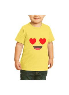 PRINTSHOP4ME Yellow Smiley Face T-Shirt for Kids - Kids Unisex Round Neck Short Sleeve Cotton T-Shirt - Soft and Comfortable Tshirt - Perfect Emoji Outfit  - Image 3