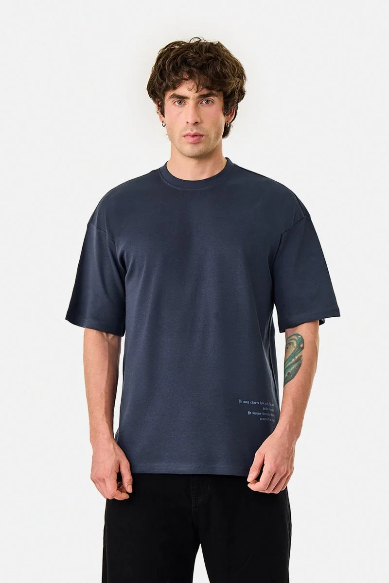 سنيتش Navy Graphic Half Sleeve Oversized Streetwear T-Shirt