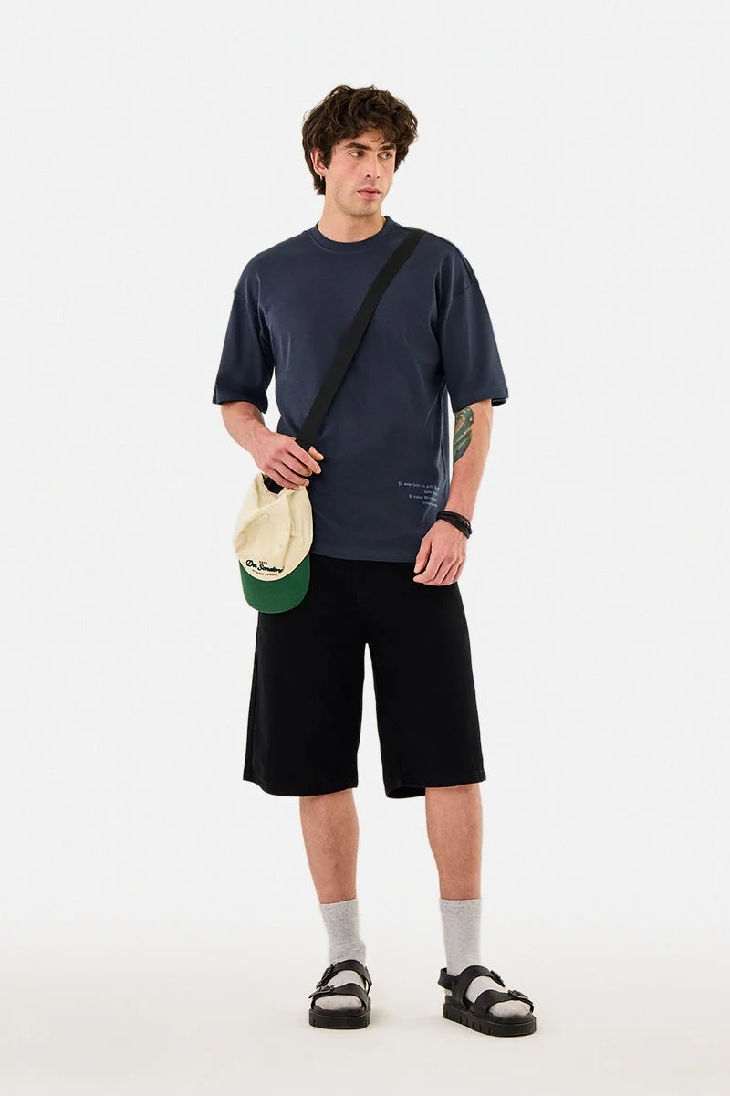 سنيتش Navy Graphic Half Sleeve Oversized Streetwear T-Shirt