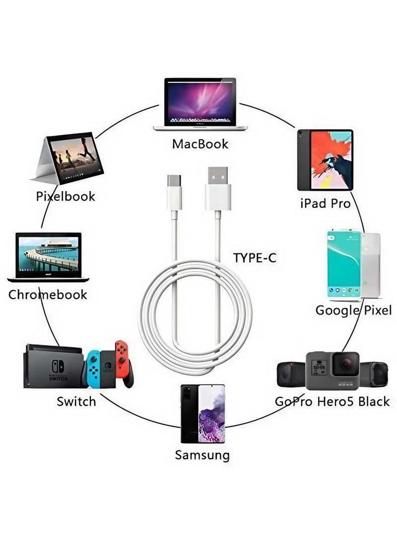 كابل شحن سريع من USB إلى USB-C بطول متر واحد، سلك شاحن من النوع C بقوة 3 أمبير/60 واط، متوافق مع هواتف Samsung Galaxy S25/S24/S23، وXiaomi، وiPhone 16/15، وiPad، وMacBook، وغيرها - مضفر متين - Image 2