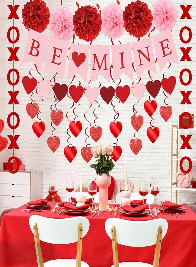 pugkloy Valentines Day Decorations Set Pre-Assembled Hanging Heart Swirls,BE Mine Banner,Heart XO Garlands Banner for Valentines Wedding Party - Image 3