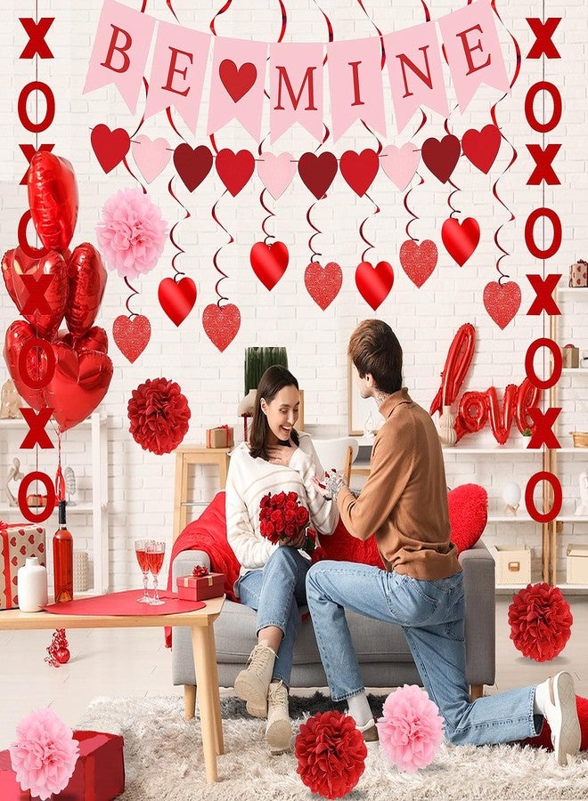 pugkloy Valentines Day Decorations Set Pre-Assembled Hanging Heart Swirls,BE Mine Banner,Heart XO Garlands Banner for Valentines Wedding Party - Image 4