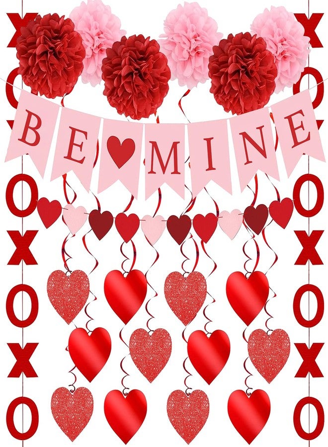 pugkloy Valentines Day Decorations Set Pre-Assembled Hanging Heart Swirls,BE Mine Banner,Heart XO Garlands Banner for Valentines Wedding Party - Image 1