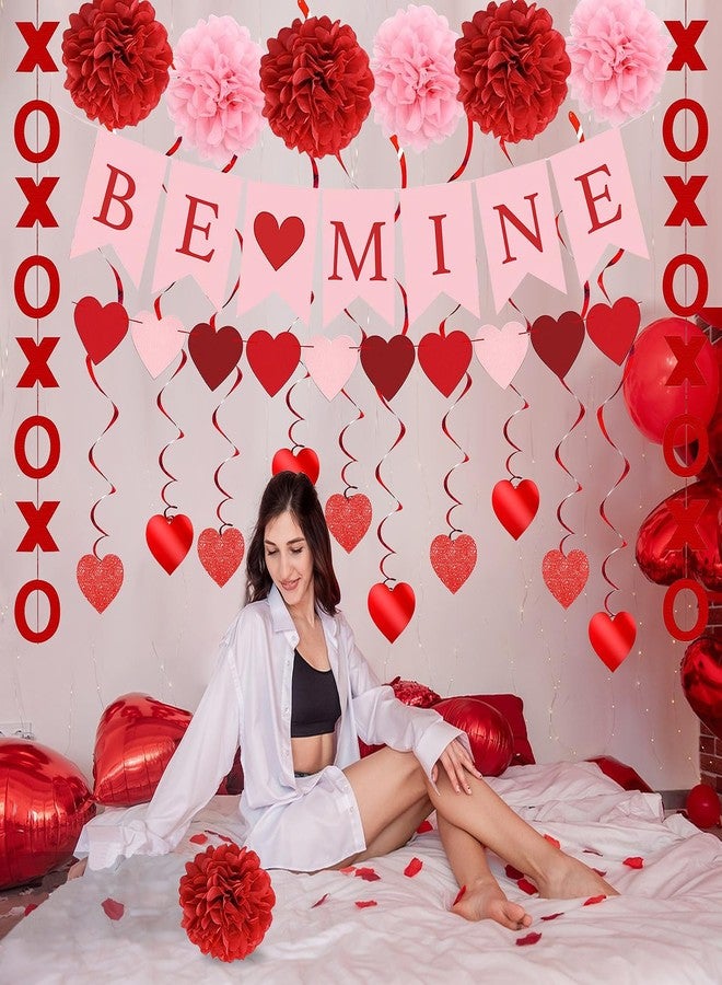 pugkloy Valentines Day Decorations Set Pre-Assembled Hanging Heart Swirls,BE Mine Banner,Heart XO Garlands Banner for Valentines Wedding Party - Image 5