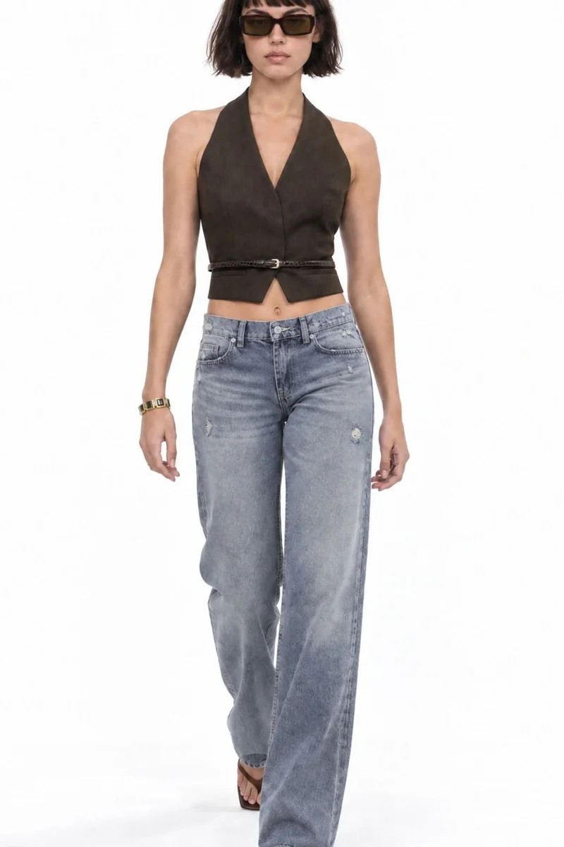Squalo Mid Blue Denim SQUALO Women's Cotton Pants for Women | Best Price UAE