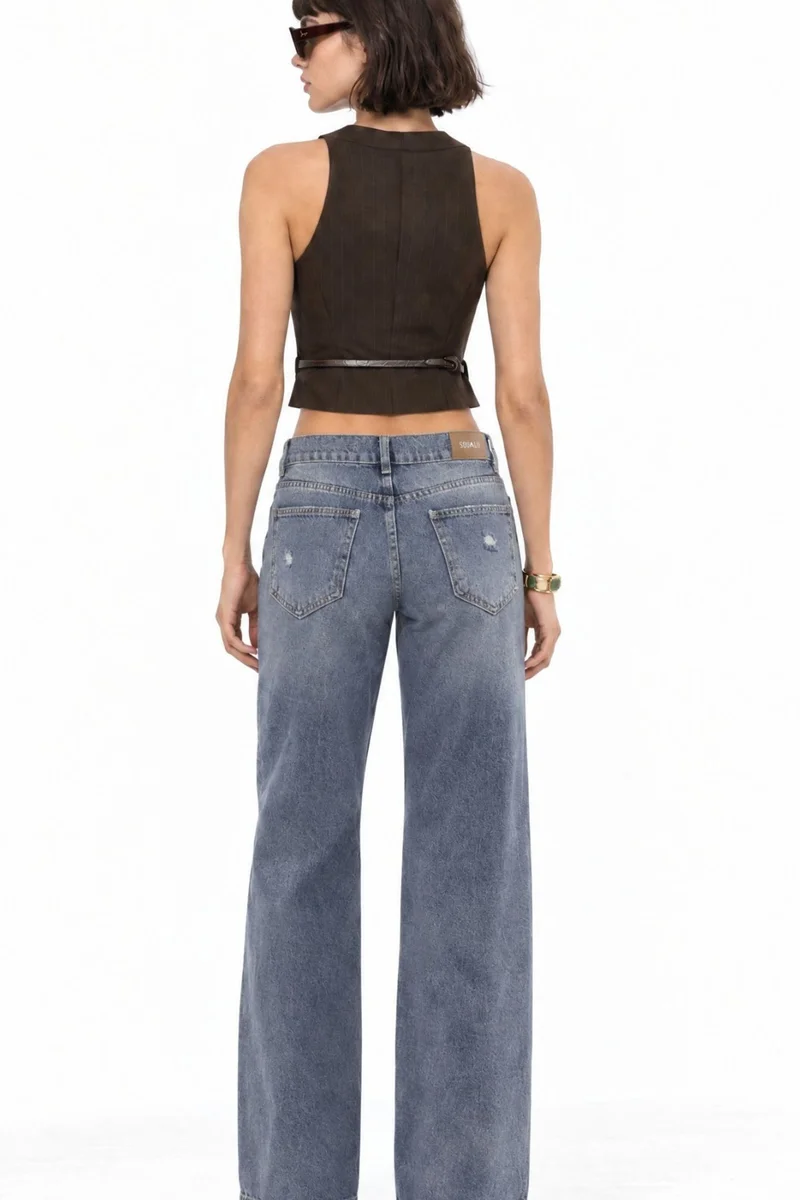 Squalo Mid Blue Denim SQUALO Women's Cotton Pants for Women | Best Price UAE