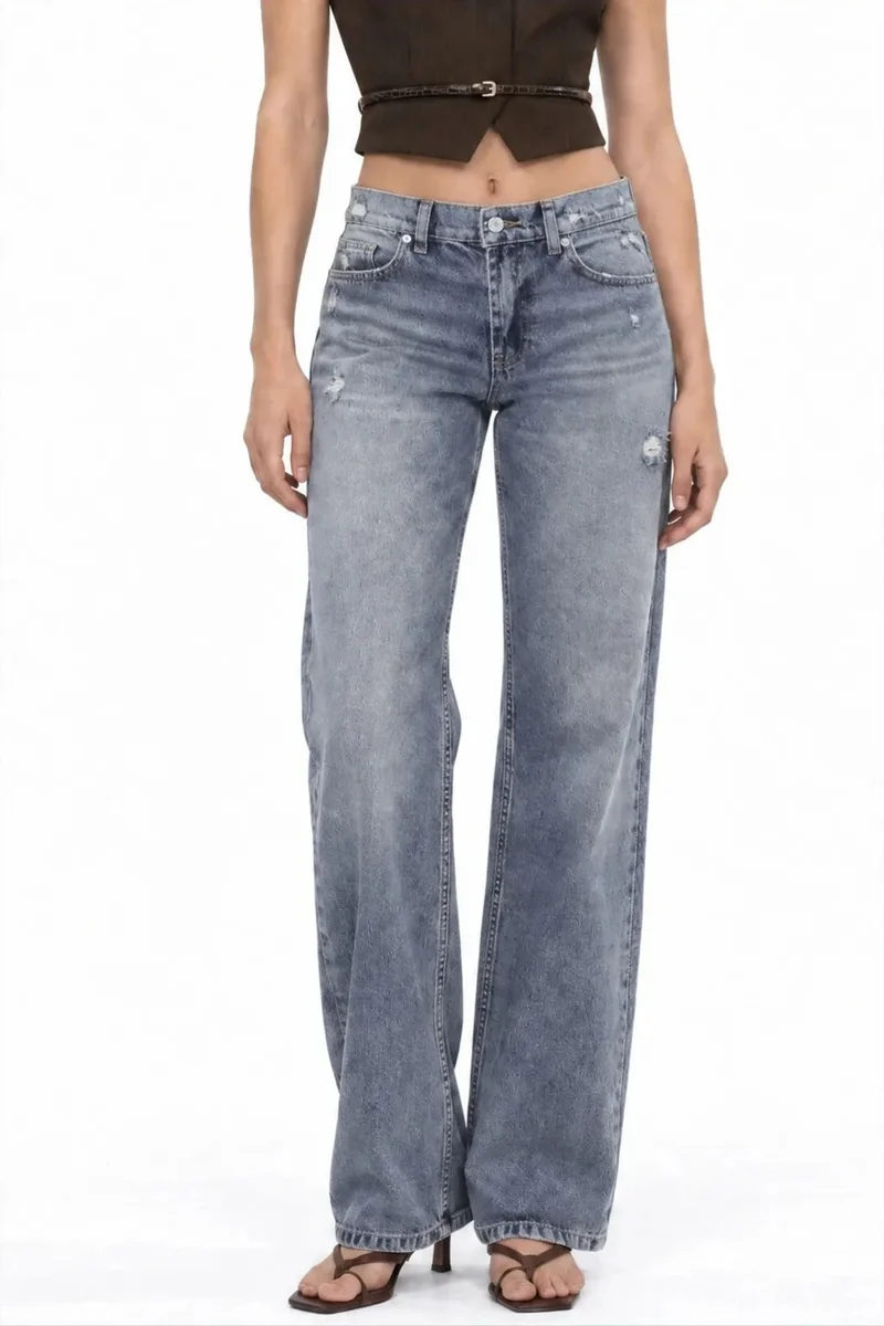 Squalo Mid Blue Denim SQUALO Women's Cotton Pants for Women | Best Price UAE