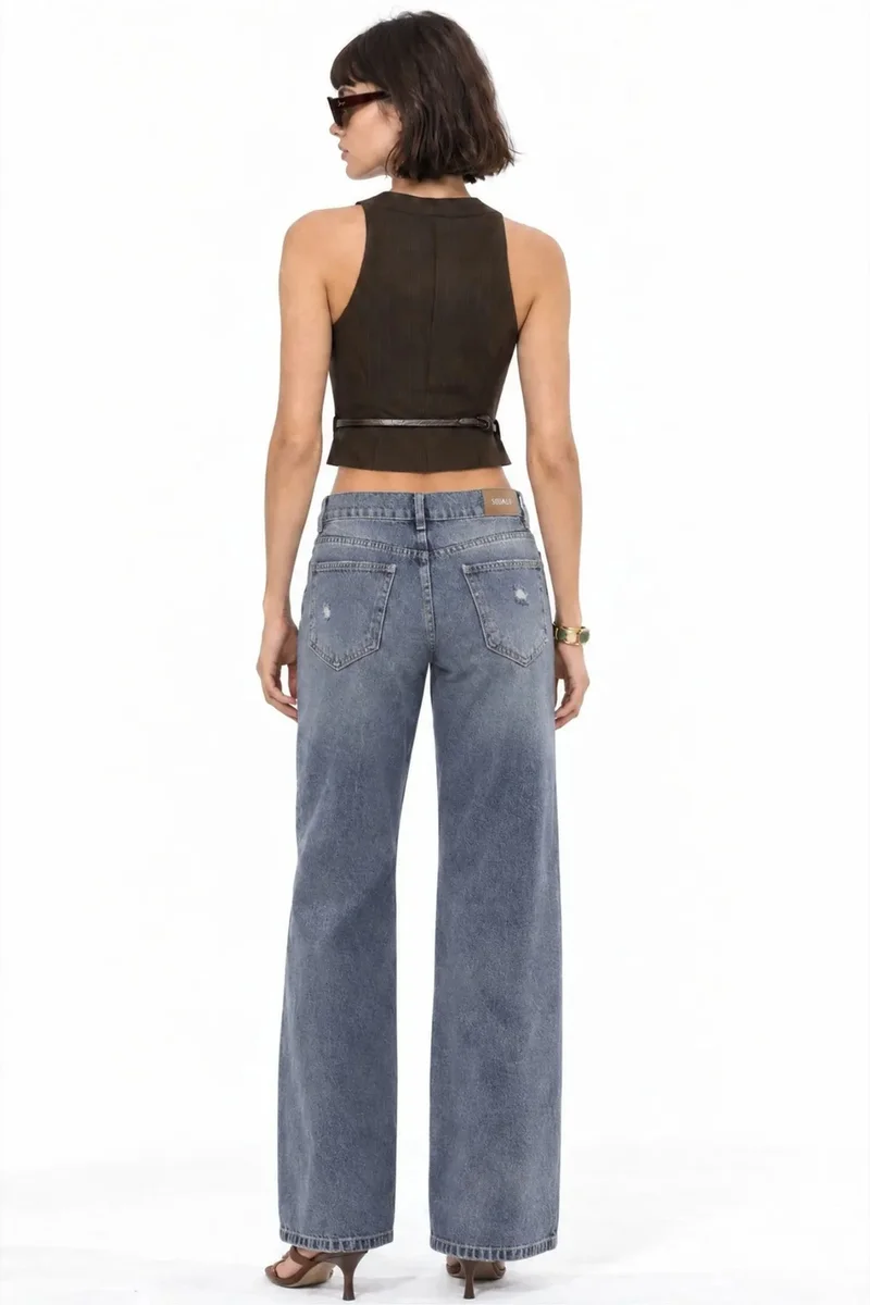 Squalo Mid Blue Denim SQUALO Women's Cotton Pants for Women | Best Price UAE