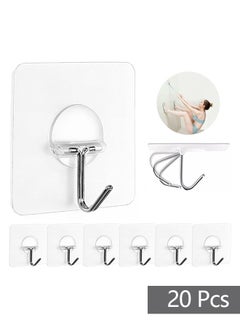 Bukela 20 Pack Wall Hook Load-bearing 6kg(Max) Transparent Reusable Seamless Hooks,Waterproof and Oilproof,Bathroom Kitchen Heavy Duty Self Adhesive Hooks  - Image 1