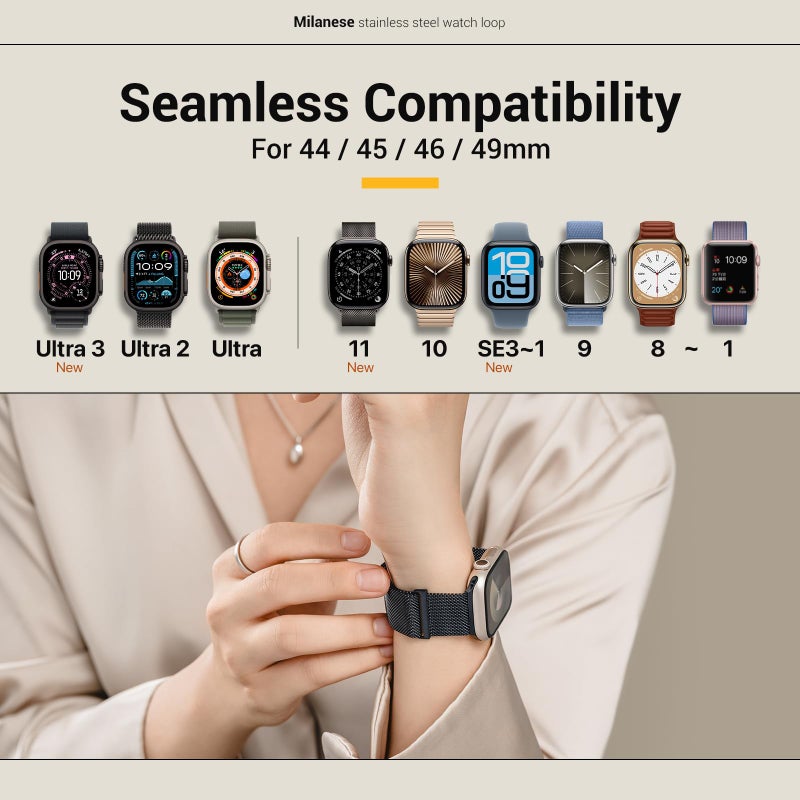 MAGEASY Milanese Band for Apple Watch Series 11, Ultra 3, SE3 - Magnetic iWatch Bands for Women, Strong Magnets | for 44mm 45mm 46mm 49mm Apple Watch 1-7/8/9/10/11/SE2/SE3/Ultra2/Ultra3 - Image 2