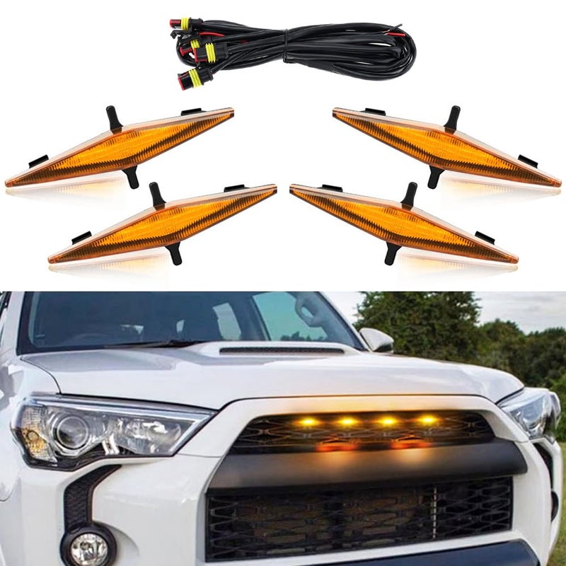DriSentri Amber LED Grille Lights 4pcs 12V Waterproof Fit for Toyota 4Runner TRD Pro 20142022 with Harness Wire