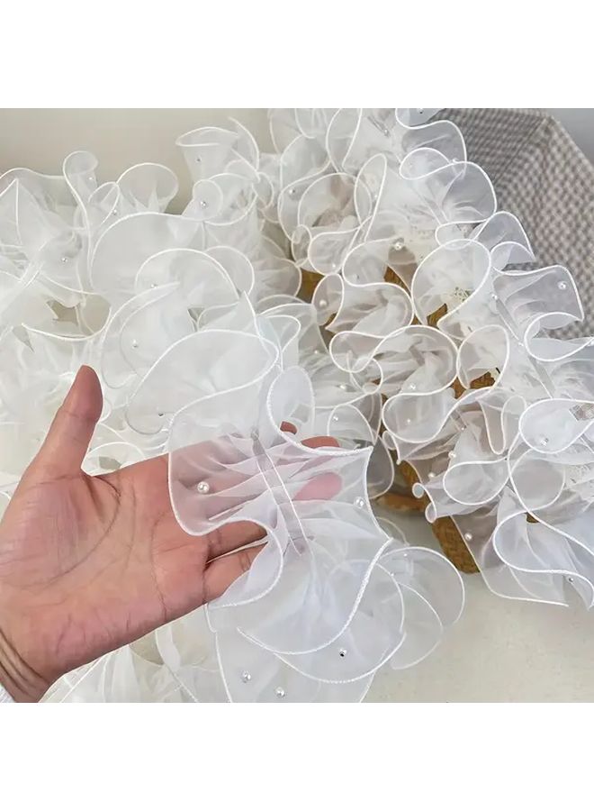 1 Roll 78 74 Inch Haze Blue Dense Pleated Beaded Snow Yarn Lace Ribbon Floral Packaging Bouquet Ribbon Shiny Pearl Wave Gauze - Image 1