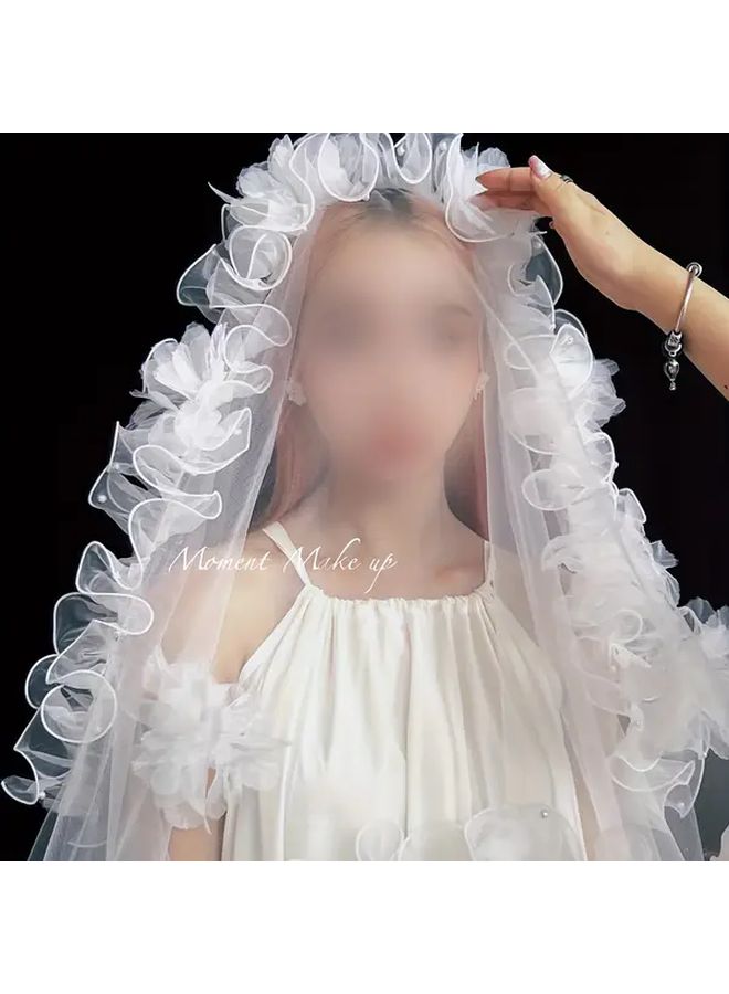 1 Roll 78 74 Inch Haze Blue Dense Pleated Beaded Snow Yarn Lace Ribbon Floral Packaging Bouquet Ribbon Shiny Pearl Wave Gauze - Image 5