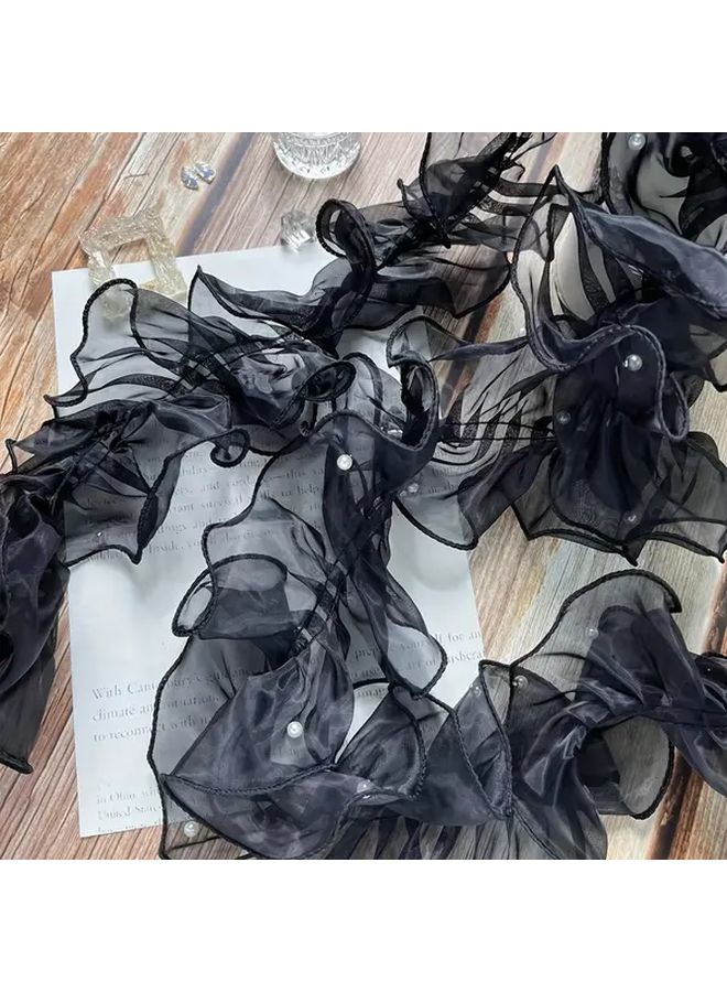 1 Roll 78 74 Inch Haze Blue Dense Pleated Beaded Snow Yarn Lace Ribbon Floral Packaging Bouquet Ribbon Shiny Pearl Wave Gauze - Image 3