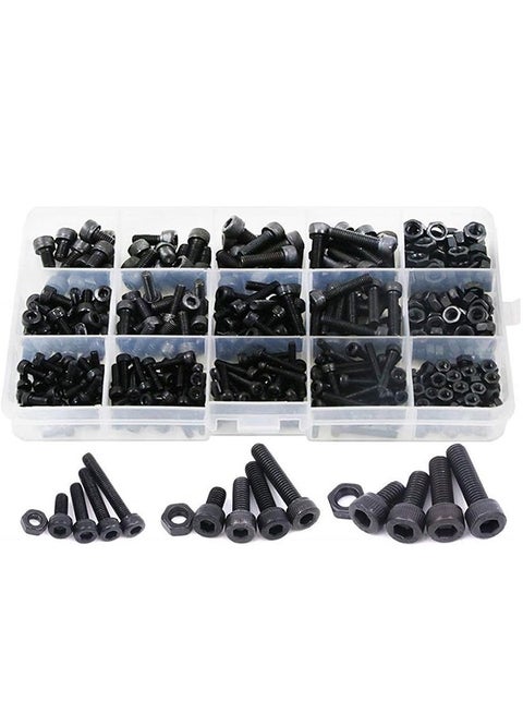 460 Pcs M3 M4 M5 Hex Head Bolt Socket Cap Screws Nuts Assortment Kit,12.9 Grade Alloy Steel Black Zinc Plated and Anti Rust Metric Screw Set,Nuts and Bolts Assorted Set with Storage Box