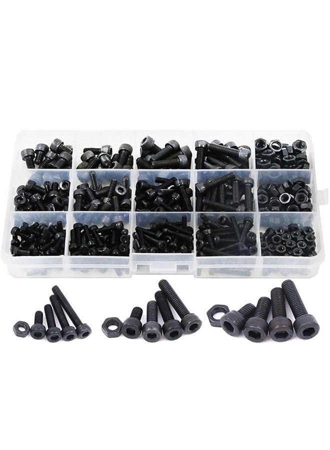 MVAQKLM  460 Pcs M3 M4 M5 Hex Head Bolt Socket Cap Screws Nuts Assortment Kit,12.9 Grade Alloy Steel Black Zinc Plated and Anti Rust Metric Screw Set,Nuts and Bolts Assorted Set with Storage Box  - Image 1