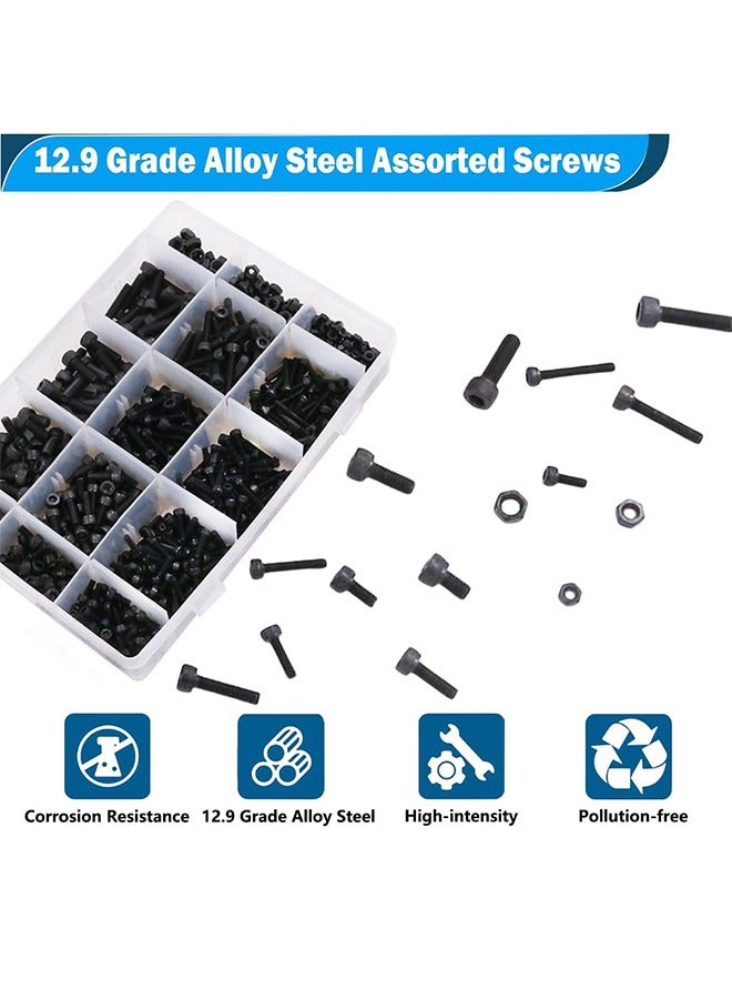 MVAQKLM  460 Pcs M3 M4 M5 Hex Head Bolt Socket Cap Screws Nuts Assortment Kit,12.9 Grade Alloy Steel Black Zinc Plated and Anti Rust Metric Screw Set,Nuts and Bolts Assorted Set with Storage Box  - Image 2