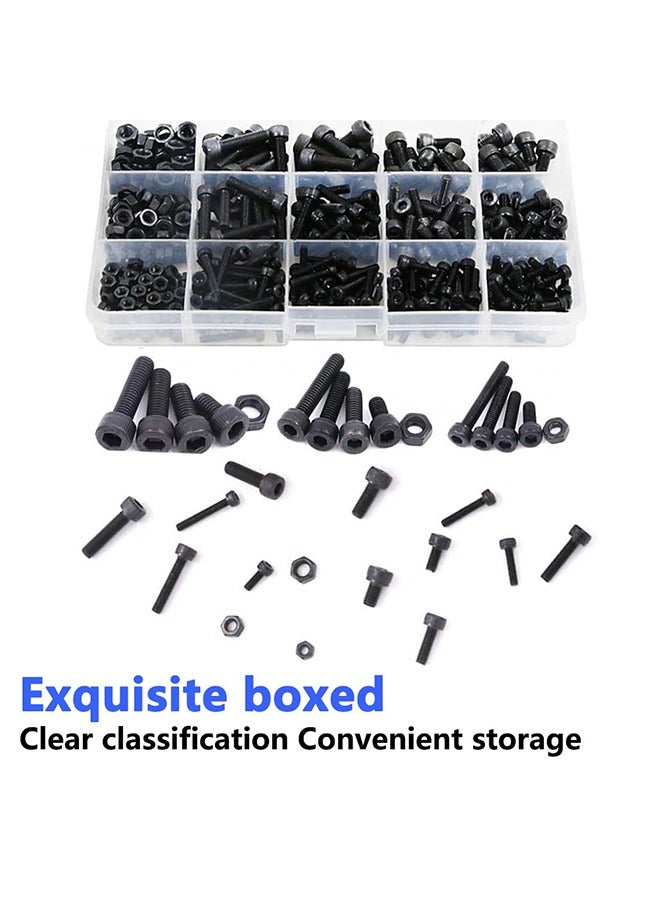 MVAQKLM  460 Pcs M3 M4 M5 Hex Head Bolt Socket Cap Screws Nuts Assortment Kit,12.9 Grade Alloy Steel Black Zinc Plated and Anti Rust Metric Screw Set,Nuts and Bolts Assorted Set with Storage Box  - Image 4