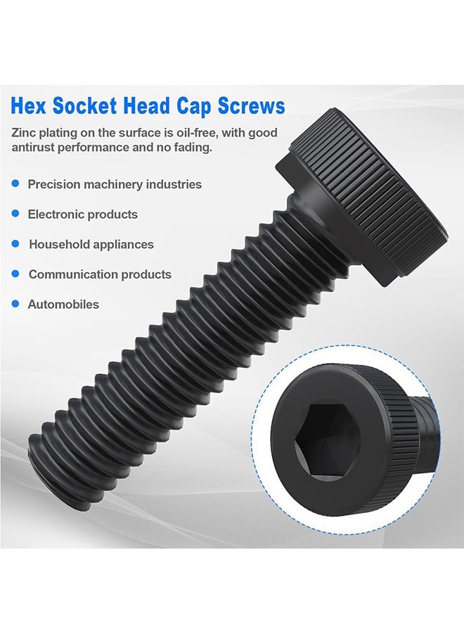 MVAQKLM  460 Pcs M3 M4 M5 Hex Head Bolt Socket Cap Screws Nuts Assortment Kit,12.9 Grade Alloy Steel Black Zinc Plated and Anti Rust Metric Screw Set,Nuts and Bolts Assorted Set with Storage Box  - Image 5
