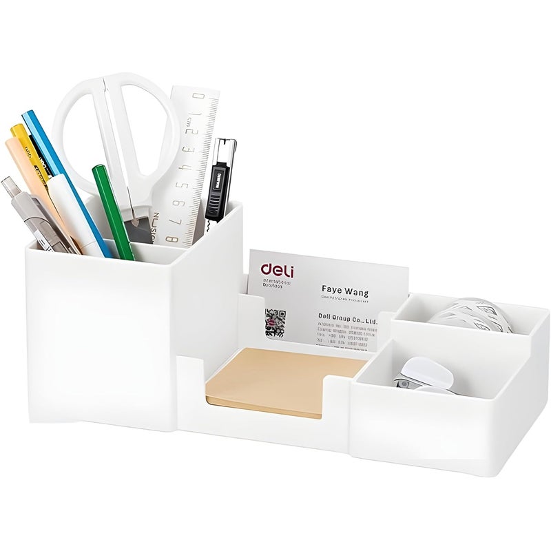 NowExp Modern Desk Organizer with Pencil Holders, Sticky Note, Paperclip Storage I 6 Compartments I Multi-Functional Office Table Accessories I Stand for Home/Office - White I - Image 1