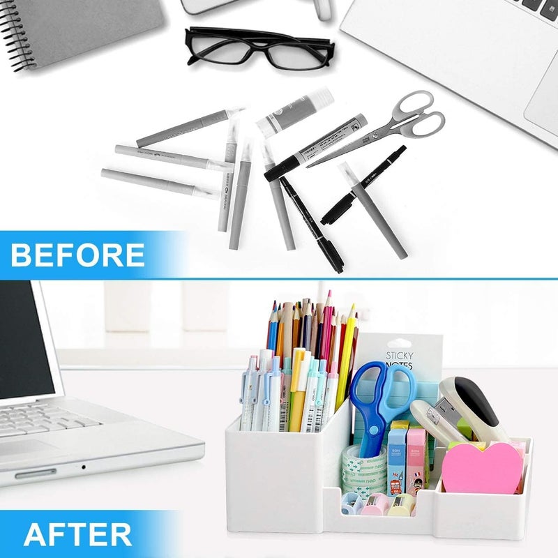 NowExp Modern Desk Organizer with Pencil Holders, Sticky Note, Paperclip Storage I 6 Compartments I Multi-Functional Office Table Accessories I Stand for Home/Office - White I - Image 2