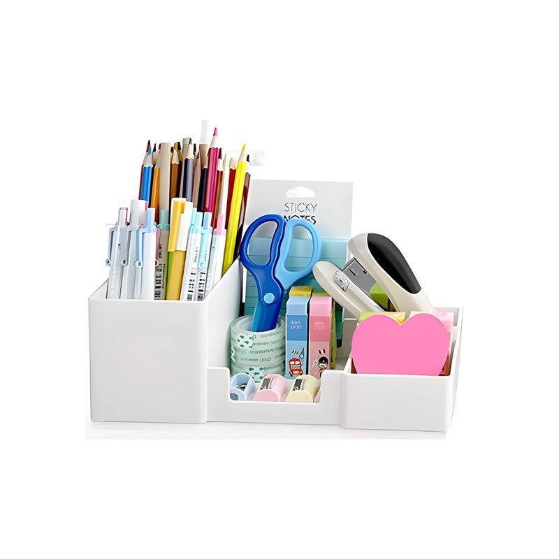 NowExp Modern Desk Organizer with Pencil Holders, Sticky Note, Paperclip Storage I 6 Compartments I Multi-Functional Office Table Accessories I Stand for Home/Office - White I - Image 4