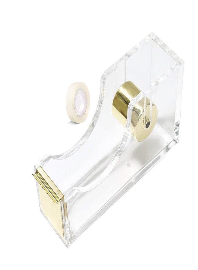 Hibucuo Acrylic Tape Dispenser, Transparent Office Tape Dispenser, Clear Acrylic Desk Dispenser Kit,Beautiful Modern Accessory for The Stylish Desk at Home, Office, School, Holds Standard, Large Tape Rolls - Image 1