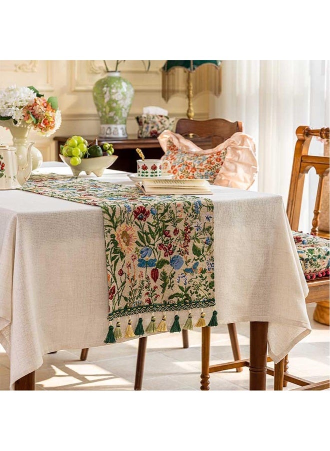 فلاي رود مفرش طاولة فاخر مطبوع مع شرابات ملونة على الطراز البوهيمي من الكتان لتزيين طاولة الطعام والمطبخ والديكور المنزلي والحفلات (40*180 سم) - Image 3