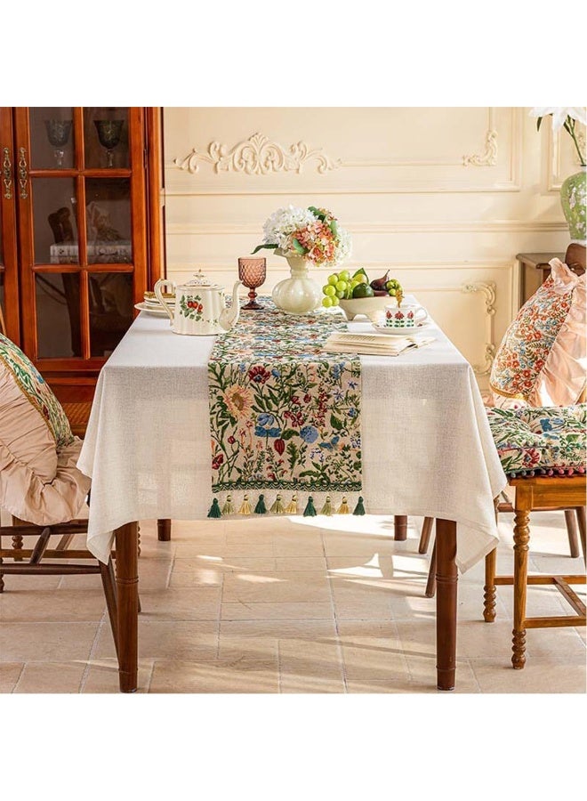 فلاي رود مفرش طاولة فاخر مطبوع مع شرابات ملونة على الطراز البوهيمي من الكتان لتزيين طاولة الطعام والمطبخ والديكور المنزلي والحفلات (40*180 سم) - Image 5