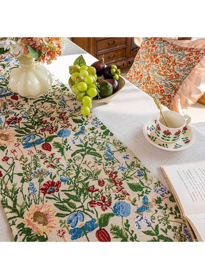 فلاي رود مفرش طاولة فاخر مطبوع مع شرابات ملونة على الطراز البوهيمي من الكتان لتزيين طاولة الطعام والمطبخ والديكور المنزلي والحفلات (40*180 سم) - Image 2