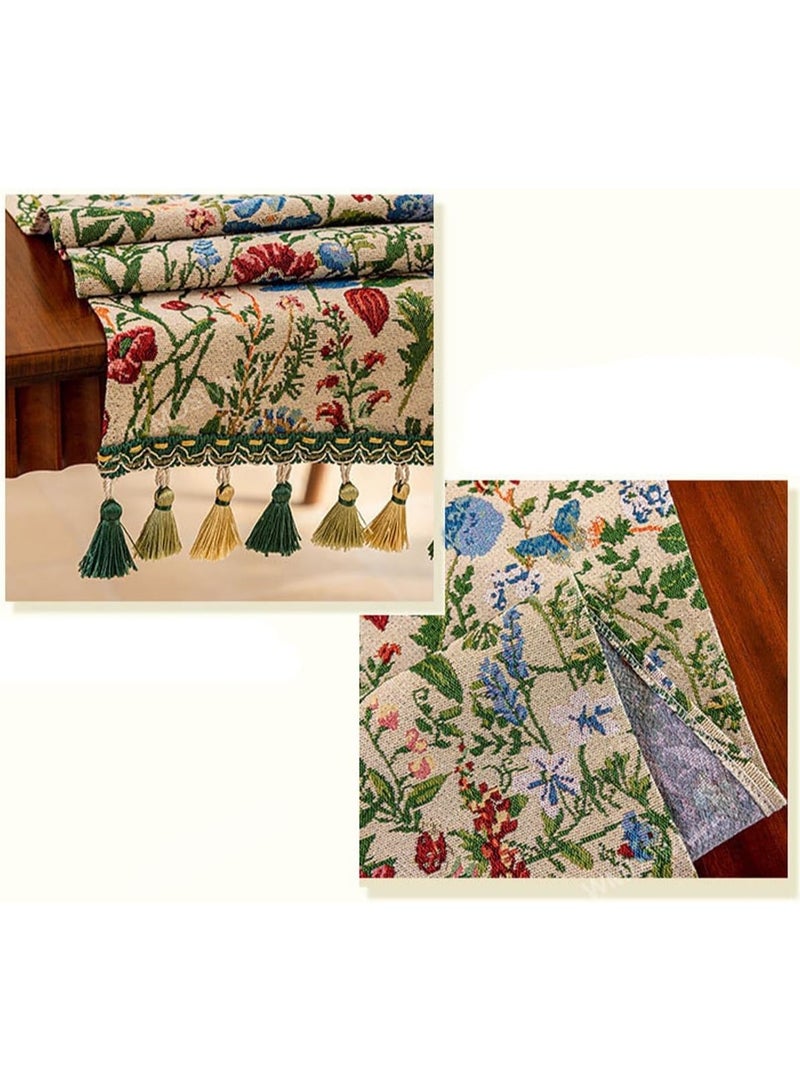 فلاي رود مفرش طاولة فاخر مطبوع مع شرابات ملونة على الطراز البوهيمي من الكتان لتزيين طاولة الطعام والمطبخ والديكور المنزلي والحفلات (40*180 سم) - Image 4