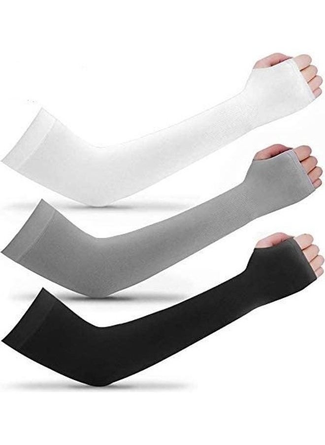 yongsheng 3-Pair UV Sun Protection Compression Arm Sleeves Black+White+Grey-Arm Sleeves Compression UV Protection Cooling Sun Sleeves Tattoo Cover Up Basketball Arm Sleeves Football  - Image 1